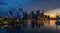 Landscape view of Singapore business district and city at twilight. Singapore cityscape at dusk building around Marina bay