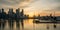 Landscape view of Singapore business district and city at twilight. Singapore cityscape at dusk building around Marina bay