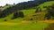 Landscape view of small hills, trees and green meadows San Candido, Italy