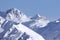 Landscape view of snow covered mountains.