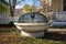 Landscape view of the stone Gurdon Saltonstall Osborn horse trough monument. Located in the