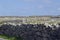 Landscape view of stone walls along the rugged terrain of Inishmore, in western Ireland