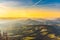 Landscape view during sunset in spring from Graz Schockl mountain in Styria Austria