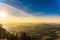 Landscape view during sunset in spring from Graz Schockl mountain in Styria Austria