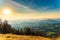 Landscape view during sunset in spring from Graz Schockl mountain in Styria Austria