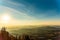 Landscape view during sunset in spring from Graz Schockl mountain in Styria Austria