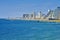 Landscape view of tel Aviv and people on the water