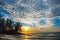 Landscape view of the water, sky and clouds during sunset, city Bintulu, Borneo, Sarawak, Malaysia. Pantai Temasya Tanjung Batu