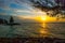 Landscape view of the water, sky and clouds during sunset, city Bintulu, Borneo, Sarawak, Malaysia. Pantai Temasya Tanjung Batu