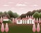 Landscape village, mountains, hills, trees, forest. Rural valley scene Farm countryside with house, building in flat style design