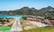 Landscape with village and runway of St Jean on the Caribbean island of Saint BarthÃ©lemy  St Barts .