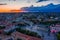 Landscape of Vilnius under a cloudy sky during a beautiful sunset in Lithuania