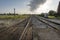 Landscape vintage of railroad tracks in Detroit downtown