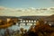 landscape with Vltava river, Karlov most and boat