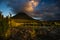 The landscape of volcan Arenal during sunset, as seen from the lake Arenal area, Costa Rica