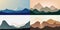 Landscape wallpaper background collection. Mountains with sky outdoor silhouette scenery illustration. Four vector flat