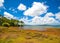 Landscape of water reservoir in Mauritius island