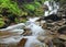 Landscape of waterfall Shypit in the Ukrainian Carpathian Mountains on the long exposure in summer morning. Zakarpattya, Ukraine