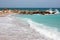 Landscape with waves and turquoise sea on the beach of the Romanian resort