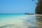 Landscape of white sand and blue sea at the beach of Koh Kradan island, Trang, Thailand