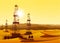 Landscape whith oil rigs in barren desert