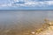 Landscape with wild beach on Kakhovka Reservoir located on the Dnipro River