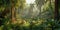 Landscape of wild green jungle, panorama of deep tropical forest, generative AI