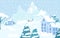 Landscape winter holiday resort place, christmas holiday vacation place, cozy snow country place flat vector