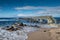 Landscape wooden bridge at Ballycastle beach, Northern Ireland