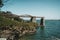 Landscape with a wooden bridge over the sea in ribadeo, spain