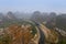 Landscape of yangshuo mountains and village