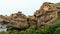 Landscape of Yehliu Geopark, a cape on the north coast of Taiwan. A landscape of honeycomb and mushroom rocks eroded by the sea.