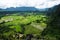 Landscaped high angle view of countryside Vang Vieng in Laos