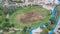 A landscaped public park in Jumeirah Lakes Towers timelapse, a popular residential district in Dubai.