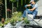 Landscaper Installing the Garden Lamp