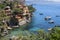 Landscapes, houses and villas on the sea along the coast of Portofino