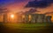 Landscapes image of sunset over Stonehenge an ancient prehistoric stone monument, Wiltshire, UK.