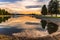 Landscapes of Lake Tapps park in Sunset with Mt Rainier background