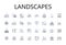 Landscapes line icons collection. Mountainscapes, Waterscapes, Skyscapes, Cityscapes, Seascapes, Forestscapes