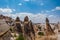 Landscapes from the structure of Cappadocia. Impressive fairy chimneys of sandstone in the canyon near Cavusin village.