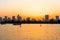 Landscapes of sunset and two boat at sumida river sunset viewpoint ,tokyo
