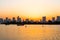 Landscapes of sunset and two boats at sumida river sunset viewpoint ,tokyo