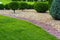 Landscaping of a backyard garden with ornamental growth cypress.