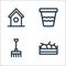 Landscaping equipment line icons. linear set. quality vector line set such as fruit, rake, pot
