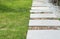 Landscaping in the green garden. pathway in park