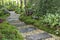 Landscaping in the green garden. pathway in park,curve walkway with stone tile