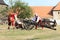 Landsknecht soldiers getting ready for shooting from cannon