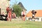 Landsknecht soldiers getting ready for shooting from hand guns