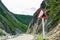 Landslide road sign in the mountains