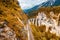 Landwasser Viaduct in autumn, Switzerland. Scenic view of railway in mountains